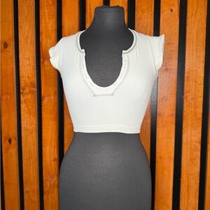 Urban Outfitters Cream Ribbed Crop Top